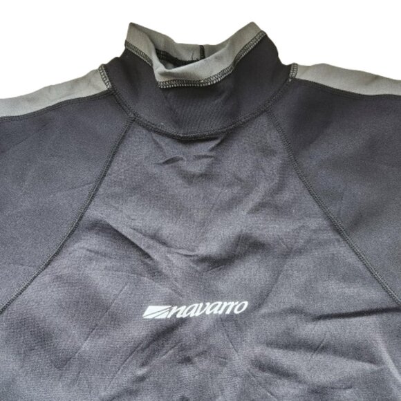 Navarro Men’s Swim Top Rash Guard Large Black Silver Mock Neck Made in Canada - Picture 3 of 6